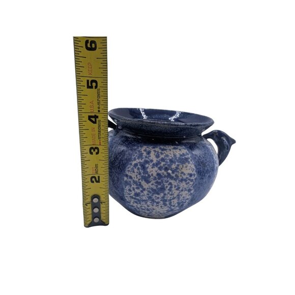 Studio Pottery Blue Speckled Ceramic Pot With Dolphin Handles Signed Base 5" X 6 - Picture 6 of 10